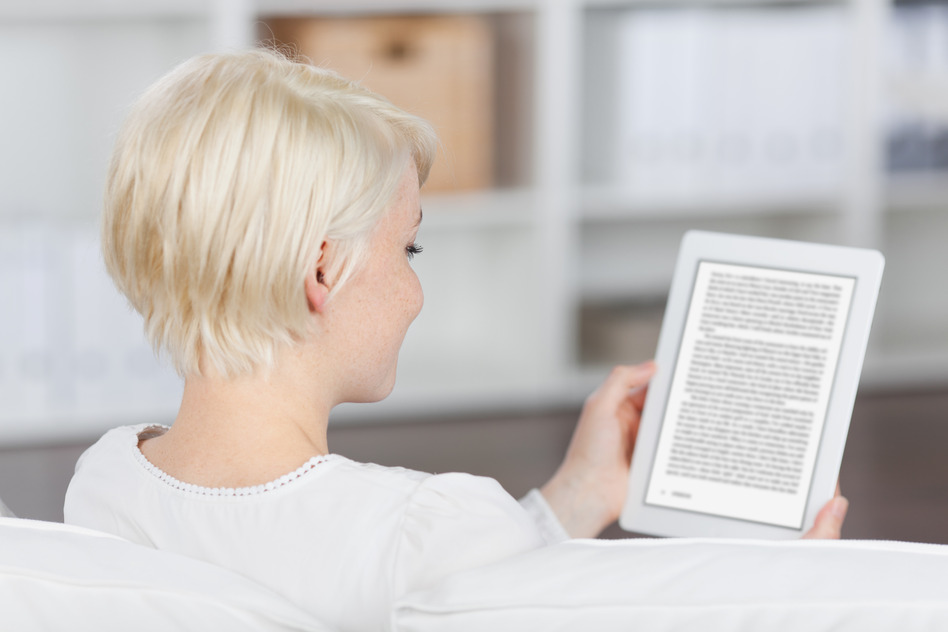 woman reading ebook